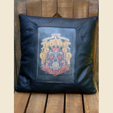 "Dia de Los Muertos" Vintage leather pillow case 