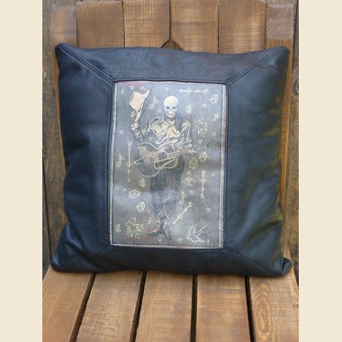 Vintage leather pillow " Day of the Dead"